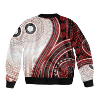 Bula Fiji Vintage Tapa Bomber Jacket Kaivity Masi Wave Motifs - Red LT7 - Polynesian Pride
