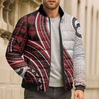 Bula Fiji Vintage Tapa Bomber Puffer Jacket Kaivity Masi Wave Motifs - Red