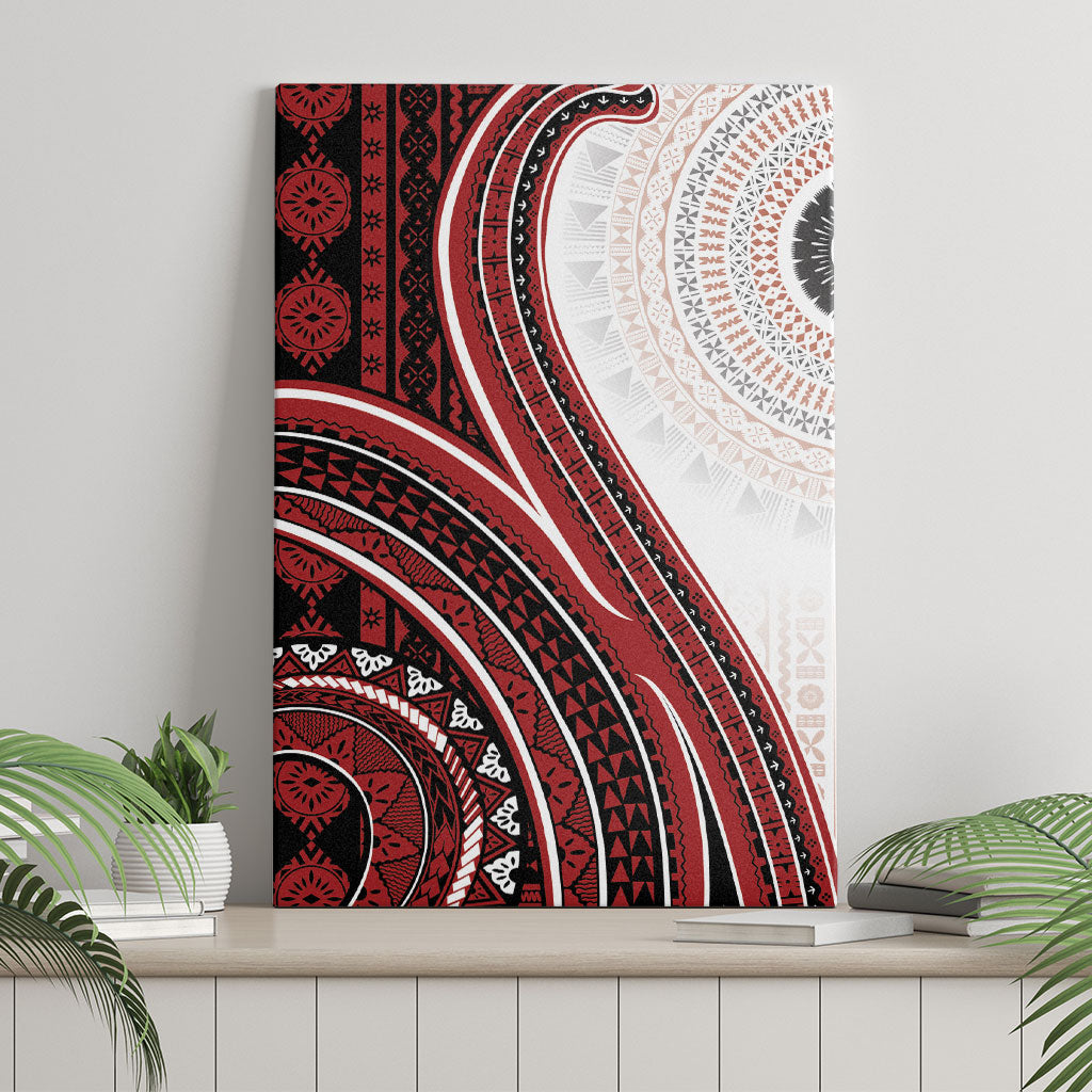 Bula Fiji Vintage Tapa Canvas Wall Art Kaivity Masi Wave Motifs - Red