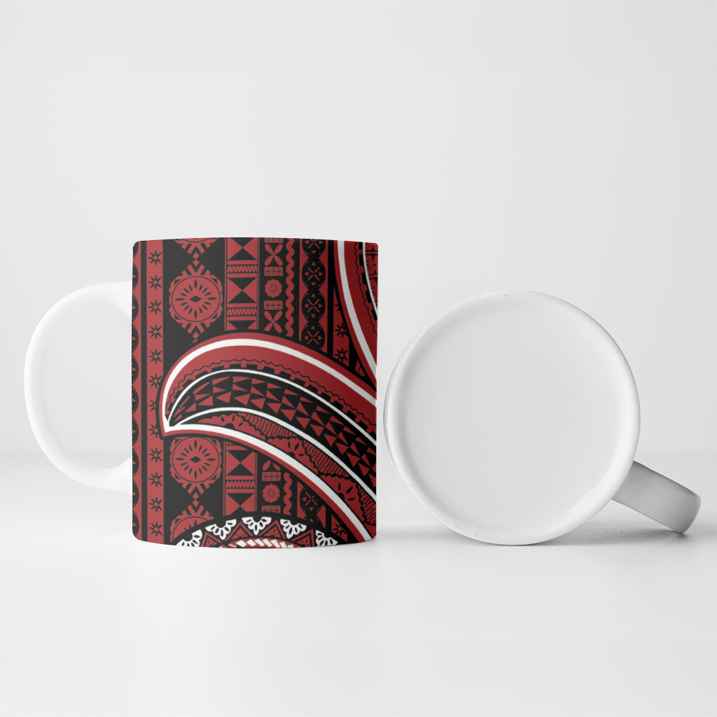 Bula Fiji Vintage Tapa Ceramic Mug Kaivity Masi Wave Motifs - Red