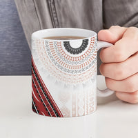 Bula Fiji Vintage Tapa Ceramic Mug Kaivity Masi Wave Motifs - Red