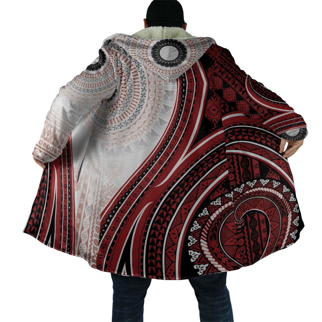 Bula Fiji Vintage Tapa Cloak Kaivity Masi Wave Motifs - Red