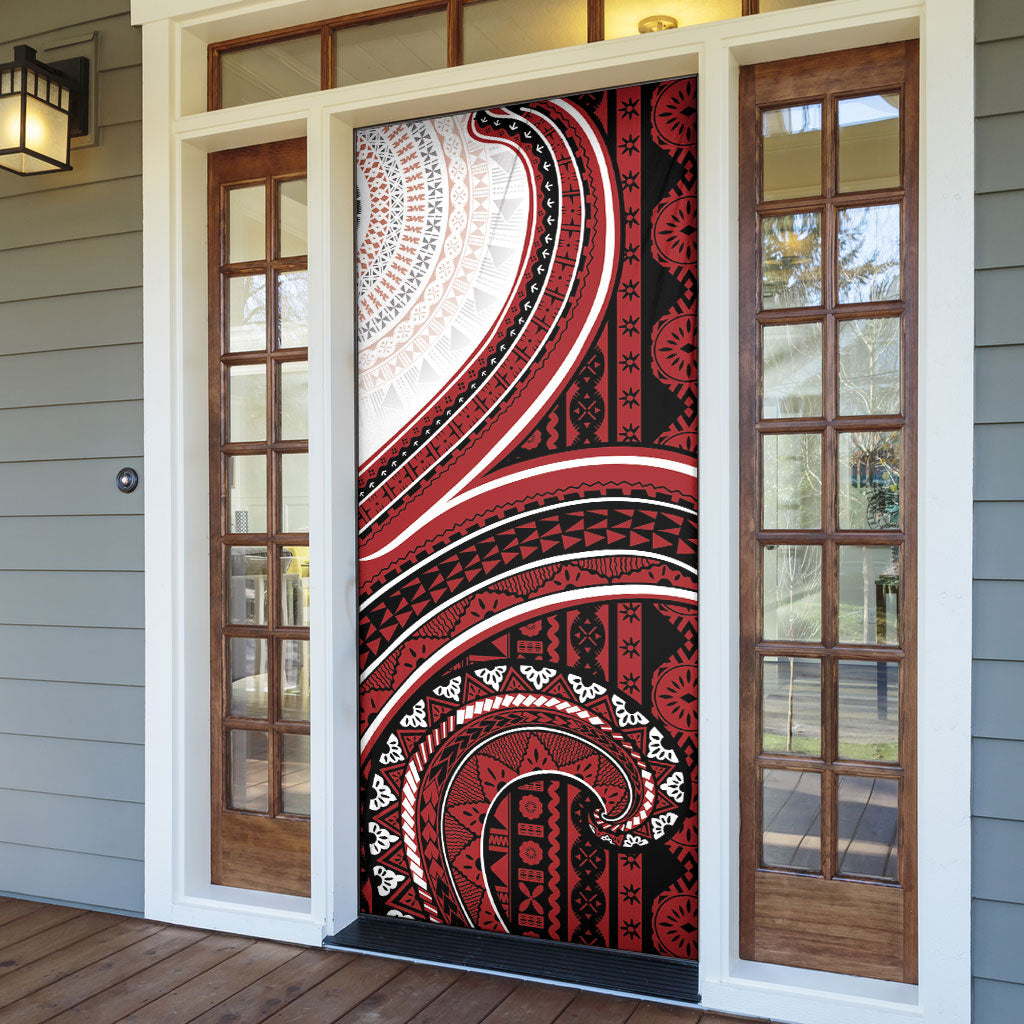 Bula Fiji Vintage Tapa Door Cover Kaivity Masi Wave Motifs - Red