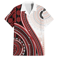 Bula Fiji Vintage Tapa Family Matching Off Shoulder Short Dress and Hawaiian Shirt Kaivity Masi Wave Motifs - Red LT7 Dad's Shirt - Short Sleeve Red - Polynesian Pride