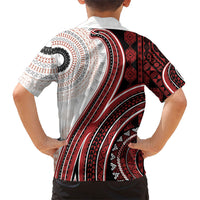 Bula Fiji Vintage Tapa Family Matching Puletasi and Hawaiian Shirt Kaivity Masi Wave Motifs - Red