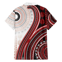 Bula Fiji Vintage Tapa Family Matching Summer Maxi Dress and Hawaiian Shirt Kaivity Masi Wave Motifs - Red LT7 - Polynesian Pride