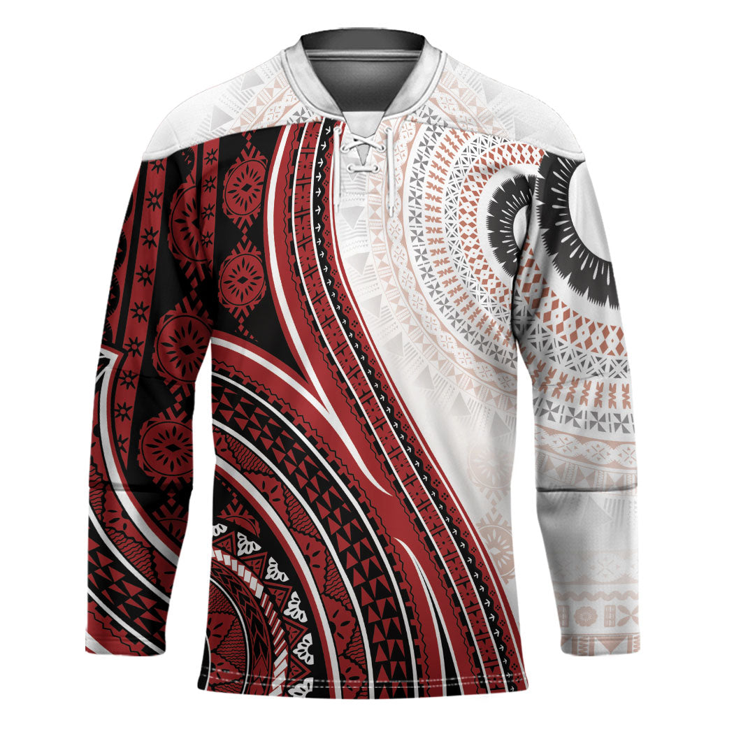 Bula Fiji Vintage Tapa Hockey Jersey Kaivity Masi Wave Motifs - Red