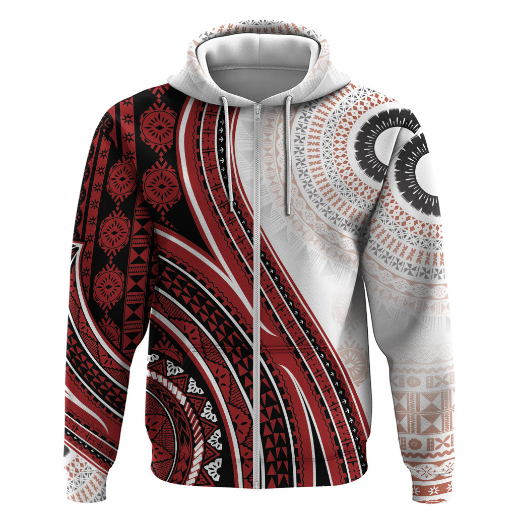 Bula Fiji Vintage Tapa Hoodie Kaivity Masi Wave Motifs - Red