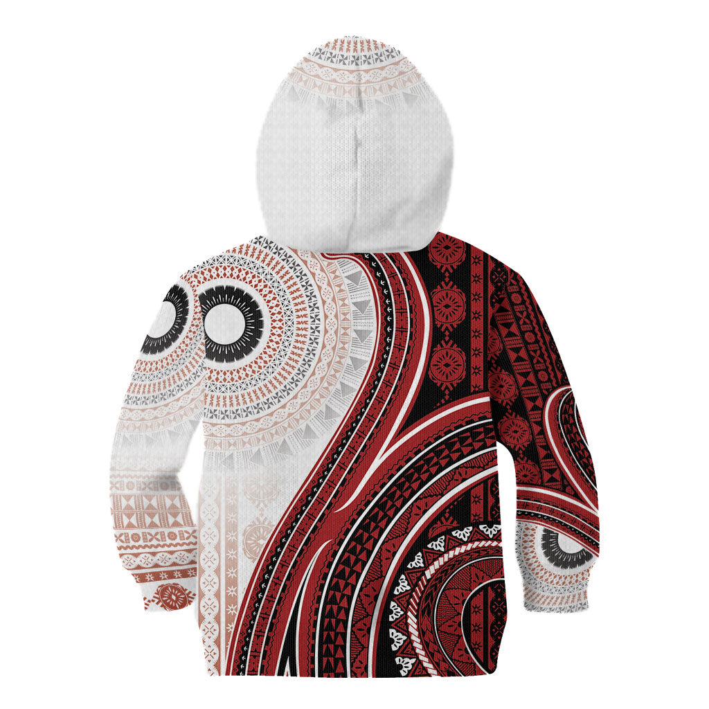 Bula Fiji Vintage Tapa Kid Hoodie Kaivity Masi Wave Motifs - Red