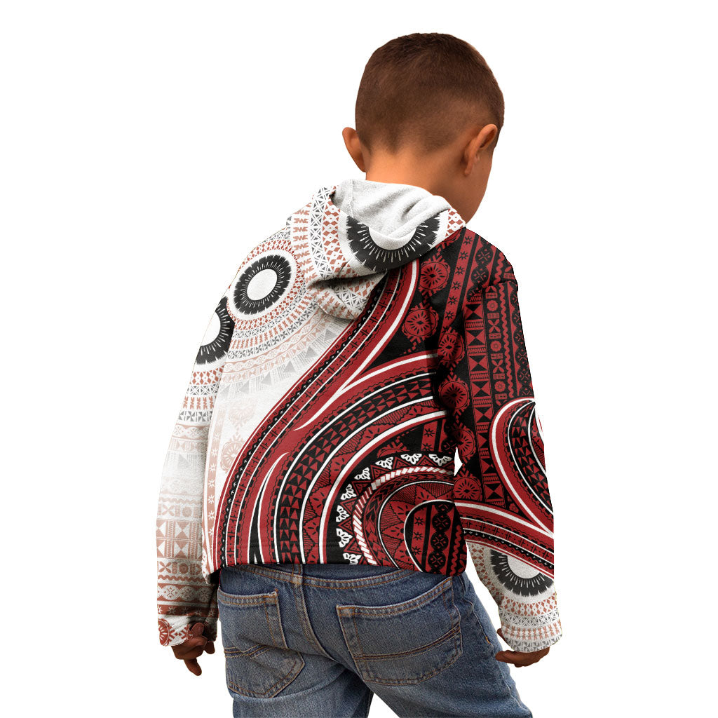 Bula Fiji Vintage Tapa Kid Hoodie Kaivity Masi Wave Motifs - Red