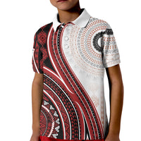 Bula Fiji Vintage Tapa Kid Polo Shirt Kaivity Masi Wave Motifs - Red