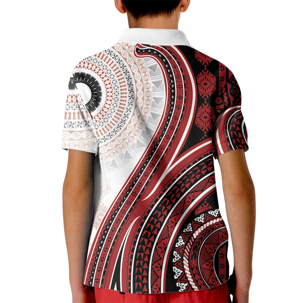 Bula Fiji Vintage Tapa Kid Polo Shirt Kaivity Masi Wave Motifs - Red