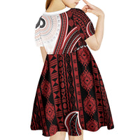 Bula Fiji Vintage Tapa Kid Short Sleeve Dress Kaivity Masi Wave Motifs - Red LT7 - Polynesian Pride