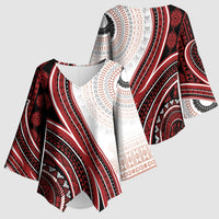 Bula Fiji Vintage Tapa Kimono Sleeve Blouse Kaivity Masi Wave Motifs - Red