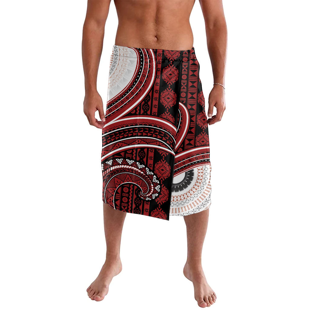 Bula Fiji Vintage Tapa Lavalava Kaivity Masi Wave Motifs - Red
