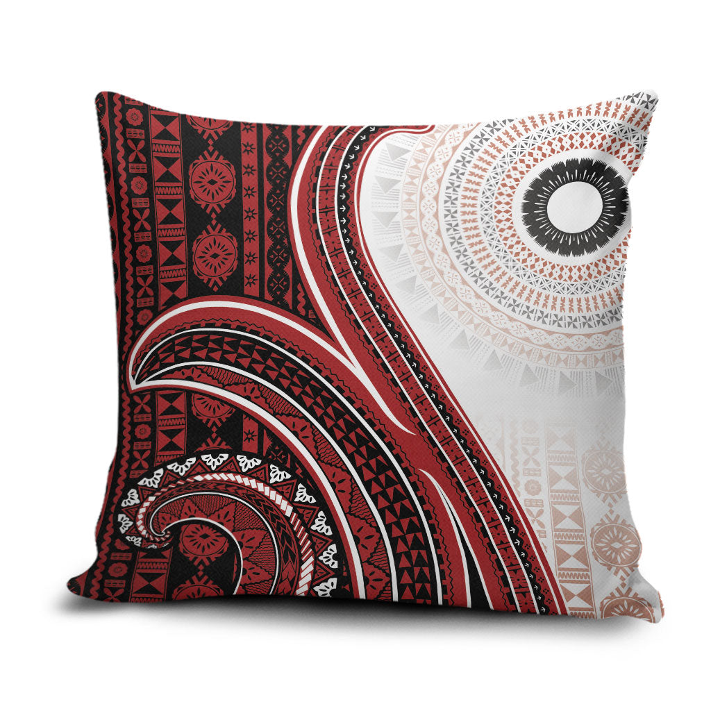 Bula Fiji Vintage Tapa Pillow Cover Kaivity Masi Wave Motifs - Red LT7 Red - Polynesian Pride