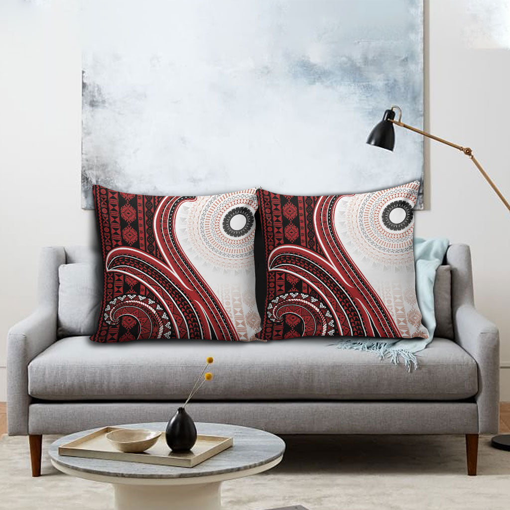 Bula Fiji Vintage Tapa Pillow Cover Kaivity Masi Wave Motifs - Red LT7 - Polynesian Pride