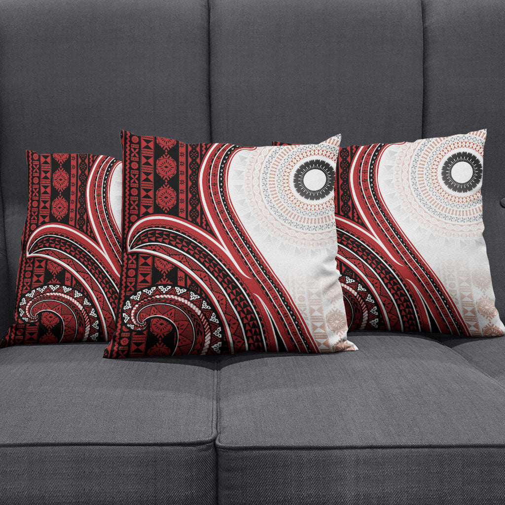 Bula Fiji Vintage Tapa Pillow Cover Kaivity Masi Wave Motifs - Red LT7 - Polynesian Pride