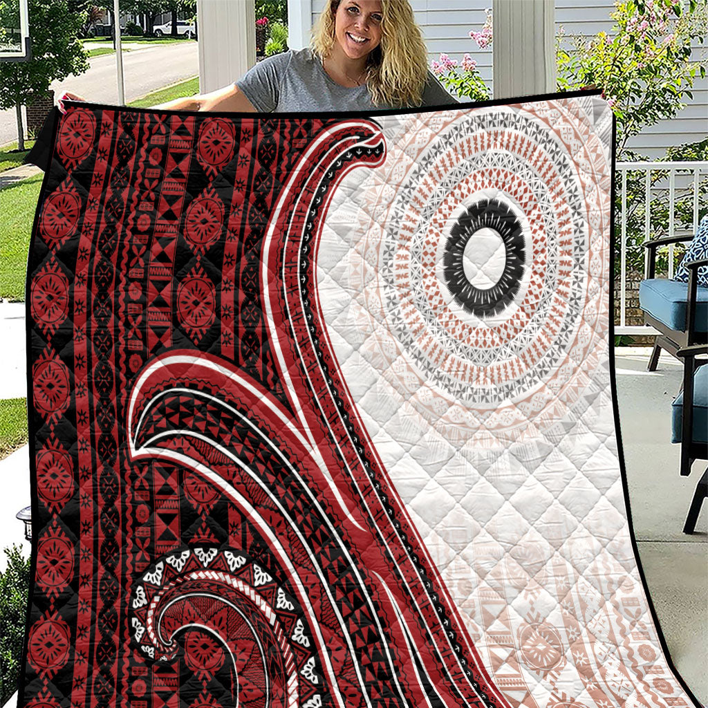 Bula Fiji Vintage Tapa Quilt Kaivity Masi Wave Motifs - Red