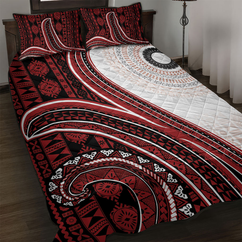 Bula Fiji Vintage Tapa Quilt Bed Set Kaivity Masi Wave Motifs - Red