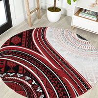 Bula Fiji Vintage Tapa Round Carpet Kaivity Masi Wave Motifs - Red LT7 Red - Polynesian Pride