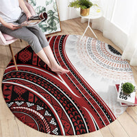 Bula Fiji Vintage Tapa Round Carpet Kaivity Masi Wave Motifs - Red LT7 - Polynesian Pride