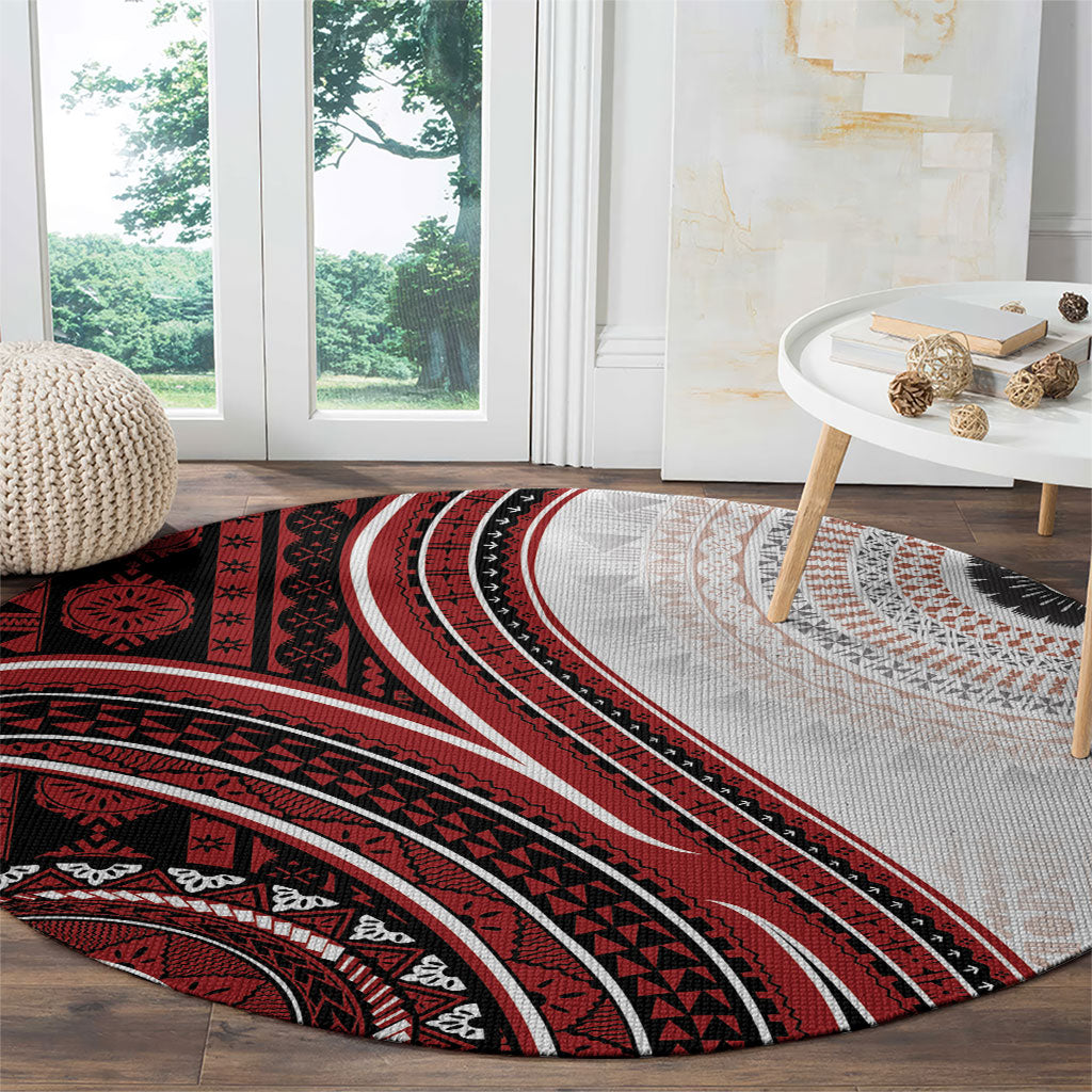 Bula Fiji Vintage Tapa Round Carpet Kaivity Masi Wave Motifs - Red LT7 - Polynesian Pride