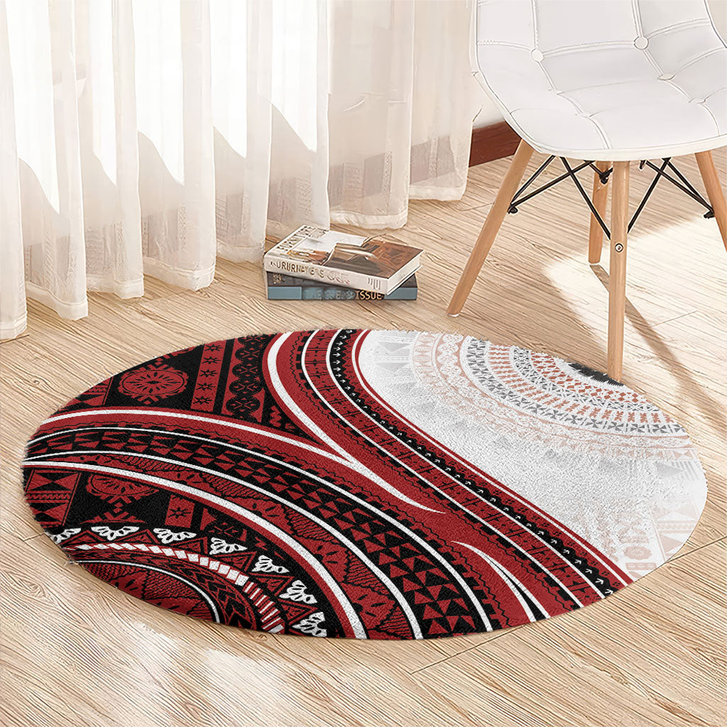 Bula Fiji Vintage Tapa Round Carpet Kaivity Masi Wave Motifs - Red LT7 - Polynesian Pride