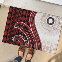 Bula Fiji Vintage Tapa Rubber Doormat Kaivity Masi Wave Motifs - Red