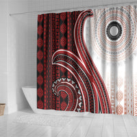 Bula Fiji Vintage Tapa Shower Curtain Kaivity Masi Wave Motifs - Red