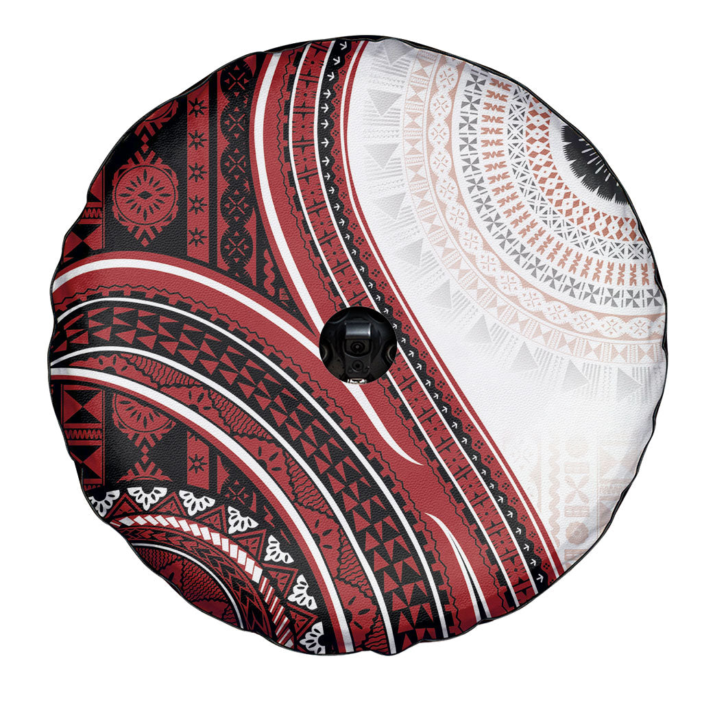 Bula Fiji Vintage Tapa Spare Tire Cover Kaivity Masi Wave Motifs - Red