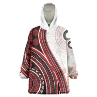 Bula Fiji Vintage Tapa Wearable Blanket Hoodie Kaivity Masi Wave Motifs - Red LT7 One Size Red - Polynesian Pride