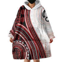 Bula Fiji Vintage Tapa Wearable Blanket Hoodie Kaivity Masi Wave Motifs - Red LT7 - Polynesian Pride