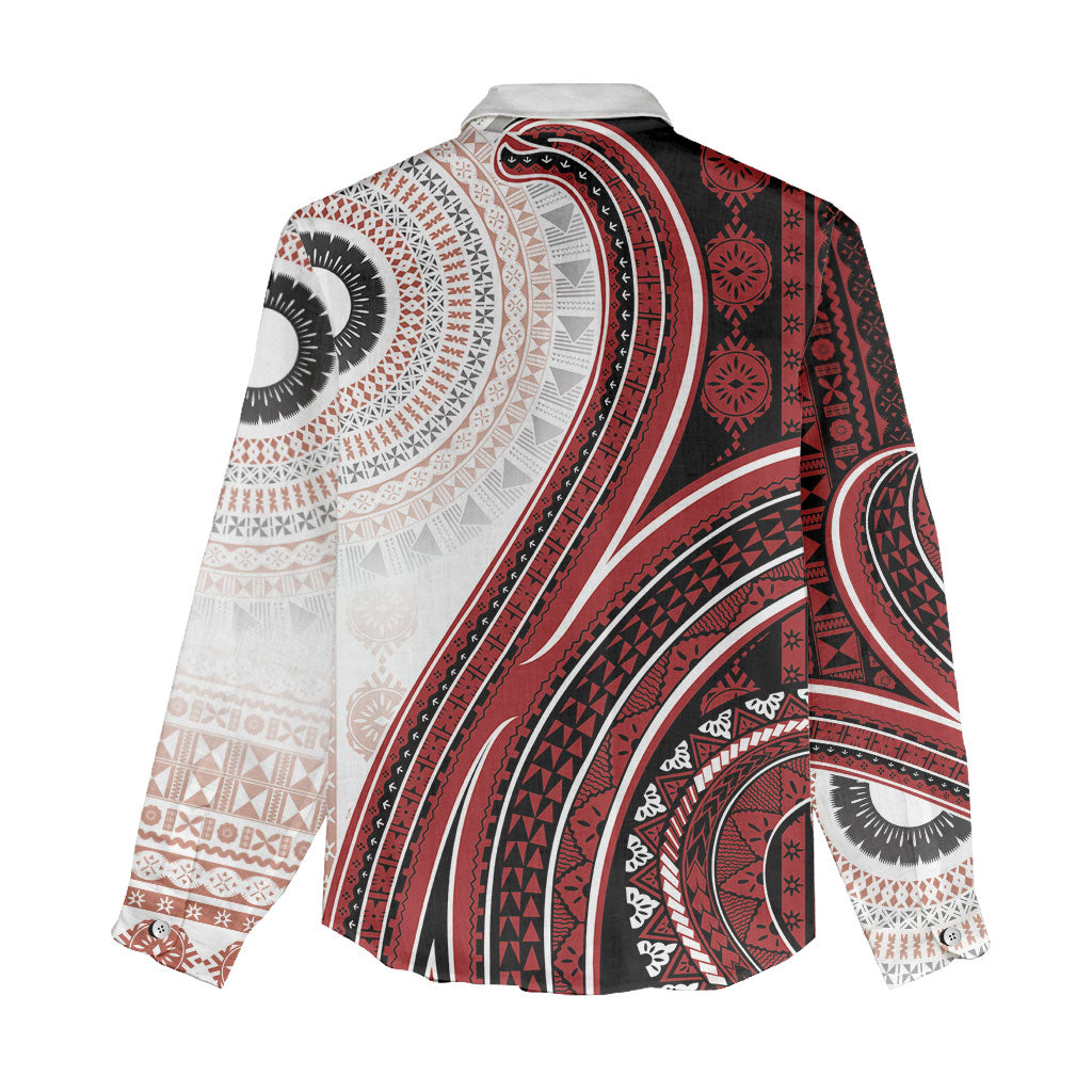Bula Fiji Vintage Tapa Women Casual Shirt Kaivity Masi Wave Motifs - Red LT7 - Polynesian Pride