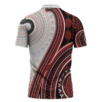Bula Fiji Vintage Tapa Zipper Polo Shirt Kaivity Masi Wave Motifs - Red LT7 - Polynesian Pride