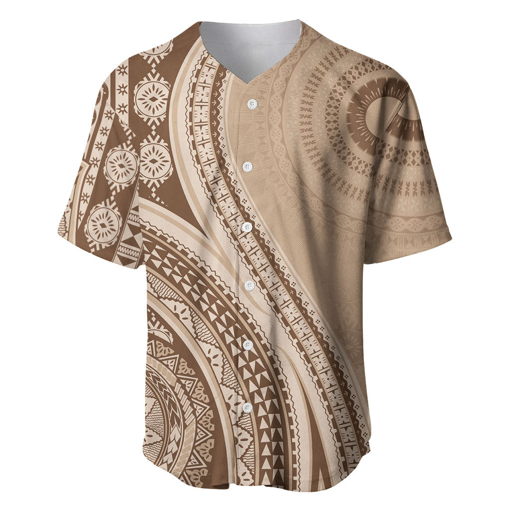 Bula Fiji Vintage Tapa Baseball Jersey Kaivity Masi Wave Motifs - Mocha