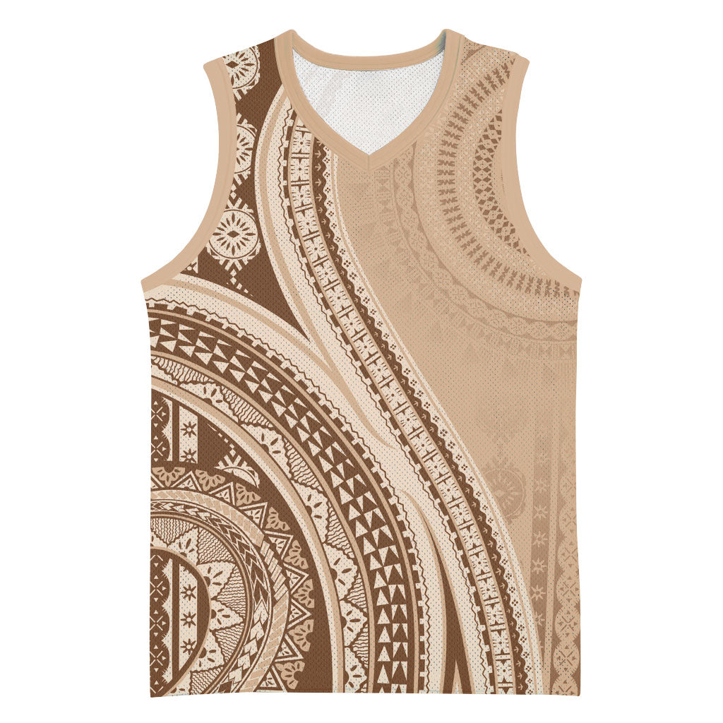 Bula Fiji Vintage Tapa Basketball Jersey Kaivity Masi Wave Motifs - Mocha