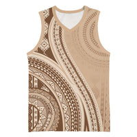 Bula Fiji Vintage Tapa Basketball Jersey Kaivity Masi Wave Motifs - Mocha LT7 Unisex Beige - Polynesian Pride