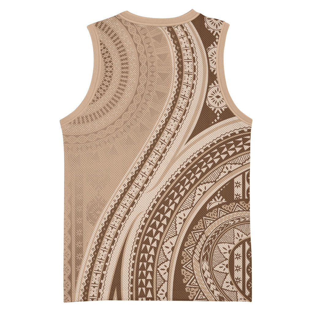 Bula Fiji Vintage Tapa Basketball Jersey Kaivity Masi Wave Motifs - Mocha LT7 - Polynesian Pride