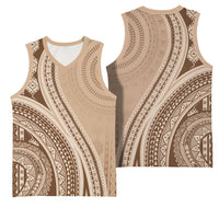Bula Fiji Vintage Tapa Basketball Jersey Kaivity Masi Wave Motifs - Mocha LT7 - Polynesian Pride