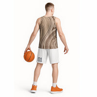 Bula Fiji Vintage Tapa Basketball Jersey Kaivity Masi Wave Motifs - Mocha LT7 - Polynesian Pride