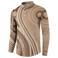 Bula Fiji Vintage Tapa Button Sweatshirt Kaivity Masi Wave Motifs - Mocha