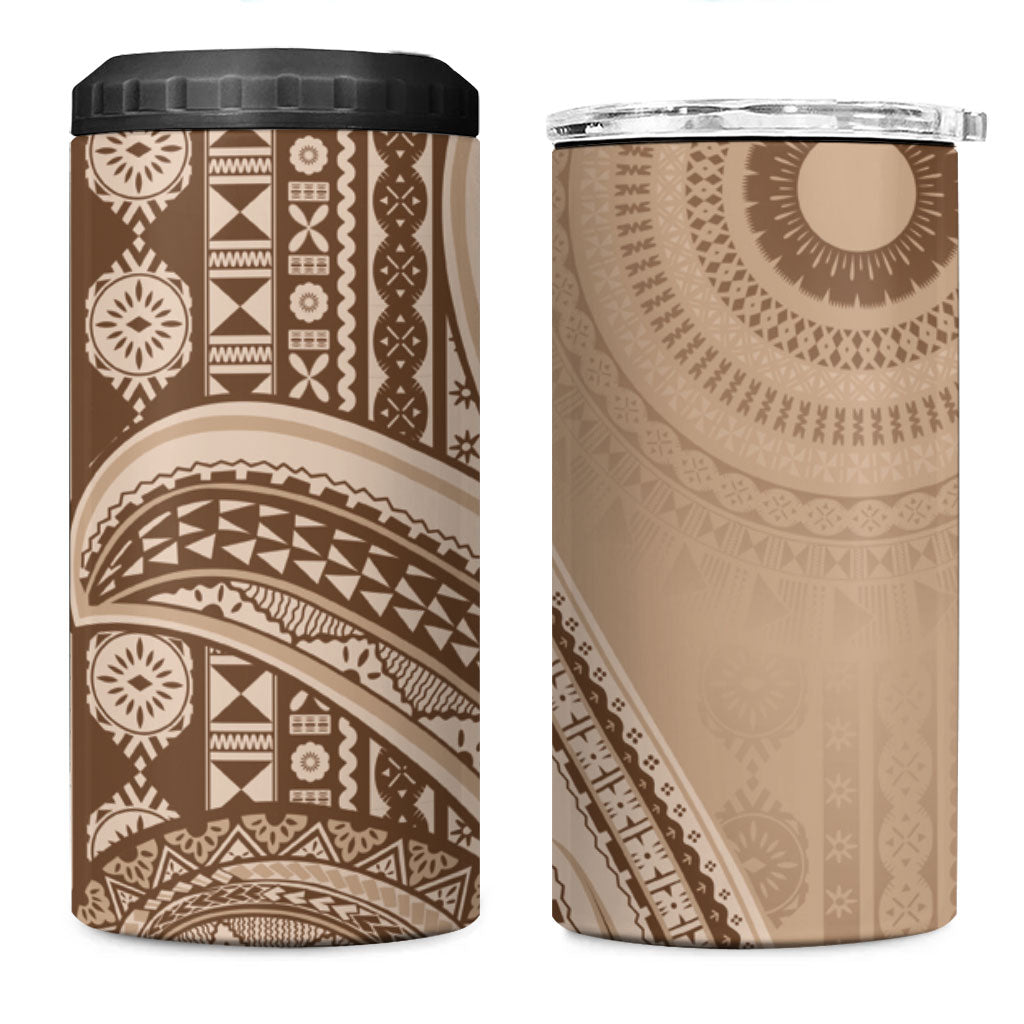 Bula Fiji Vintage Tapa 4 in 1 Can Cooler Tumbler Kaivity Masi Wave Motifs - Mocha LT7 One Size: 16 oz Beige - Polynesian Pride