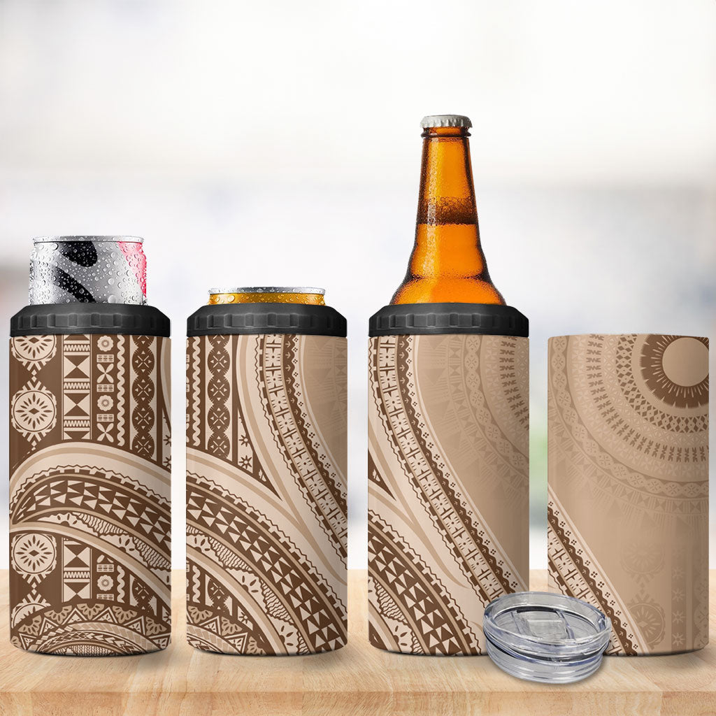 Bula Fiji Vintage Tapa 4 in 1 Can Cooler Tumbler Kaivity Masi Wave Motifs - Mocha LT7 - Polynesian Pride