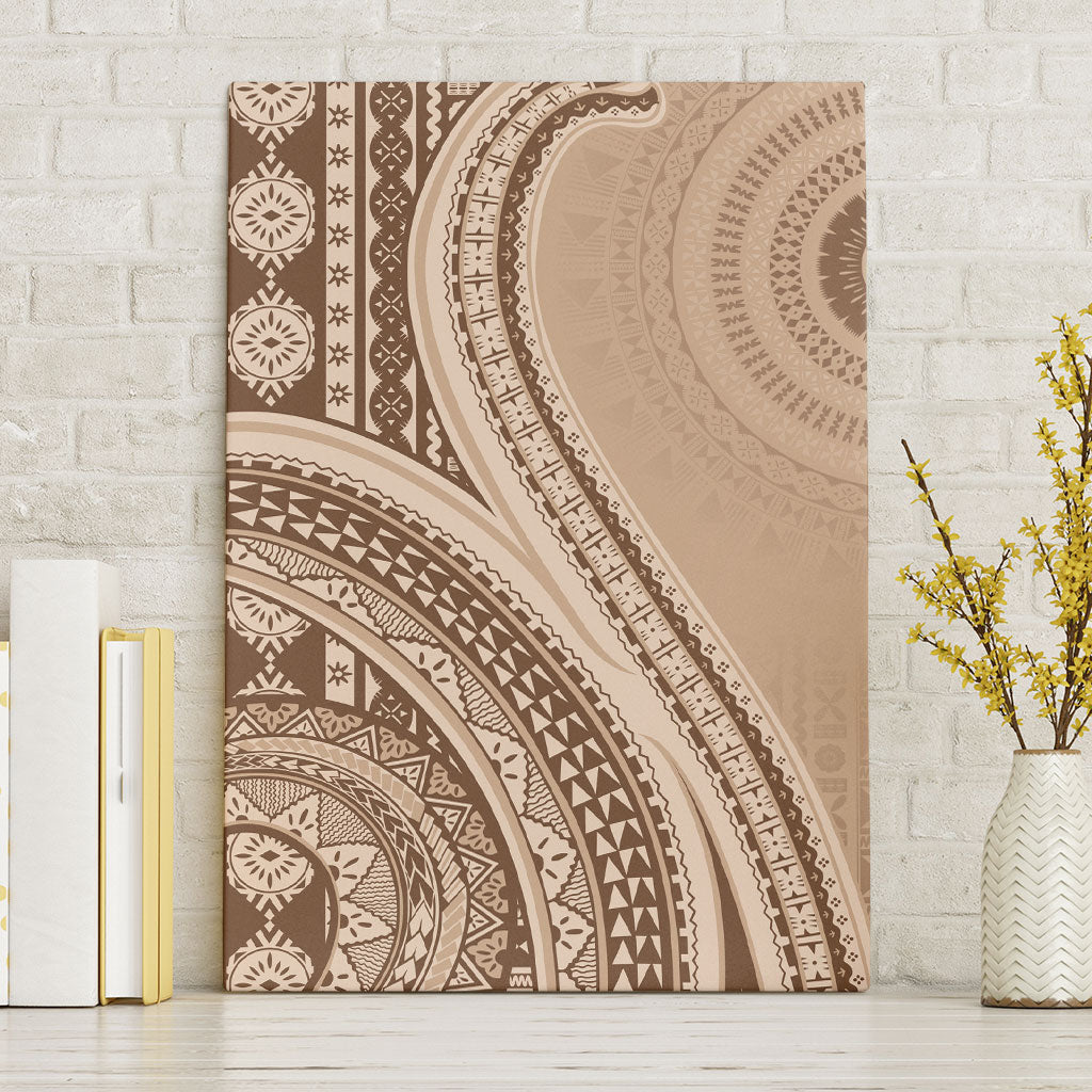 Bula Fiji Vintage Tapa Canvas Wall Art Kaivity Masi Wave Motifs - Mocha LT7 Without Frame Beige - Polynesian Pride