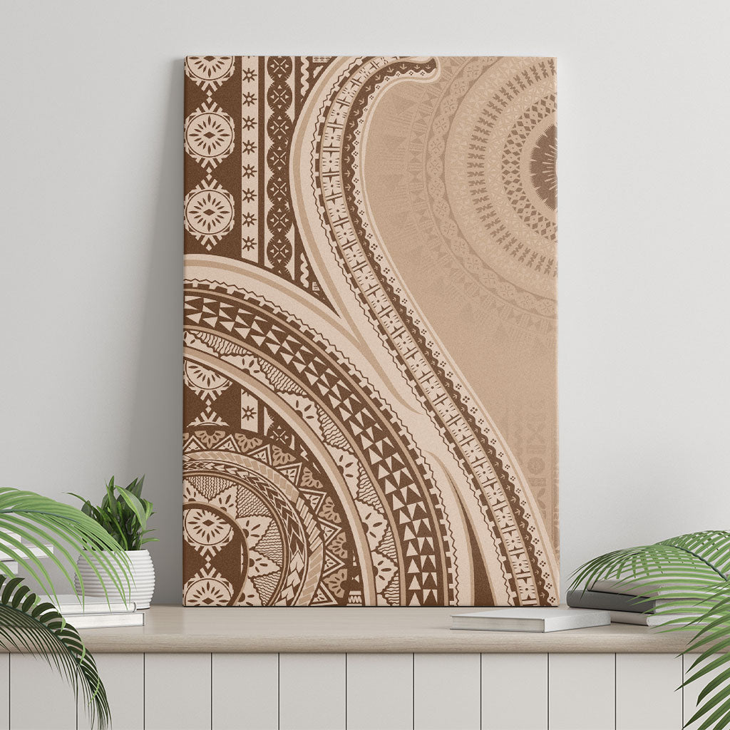 Bula Fiji Vintage Tapa Canvas Wall Art Kaivity Masi Wave Motifs - Mocha LT7 - Polynesian Pride