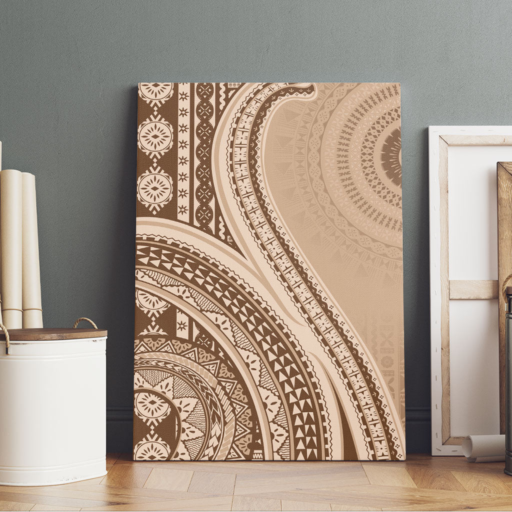 Bula Fiji Vintage Tapa Canvas Wall Art Kaivity Masi Wave Motifs - Mocha LT7 - Polynesian Pride