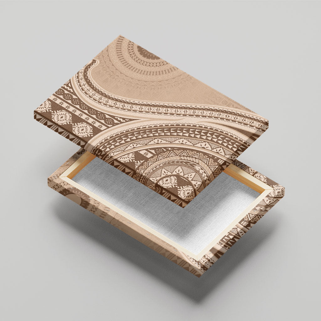 Bula Fiji Vintage Tapa Canvas Wall Art Kaivity Masi Wave Motifs - Mocha LT7 - Polynesian Pride