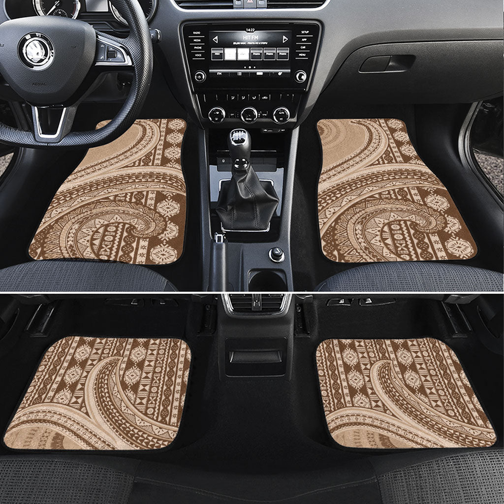 Bula Fiji Vintage Tapa Car Mats Kaivity Masi Wave Motifs - Mocha LT7 Set 4pcs Beige - Polynesian Pride