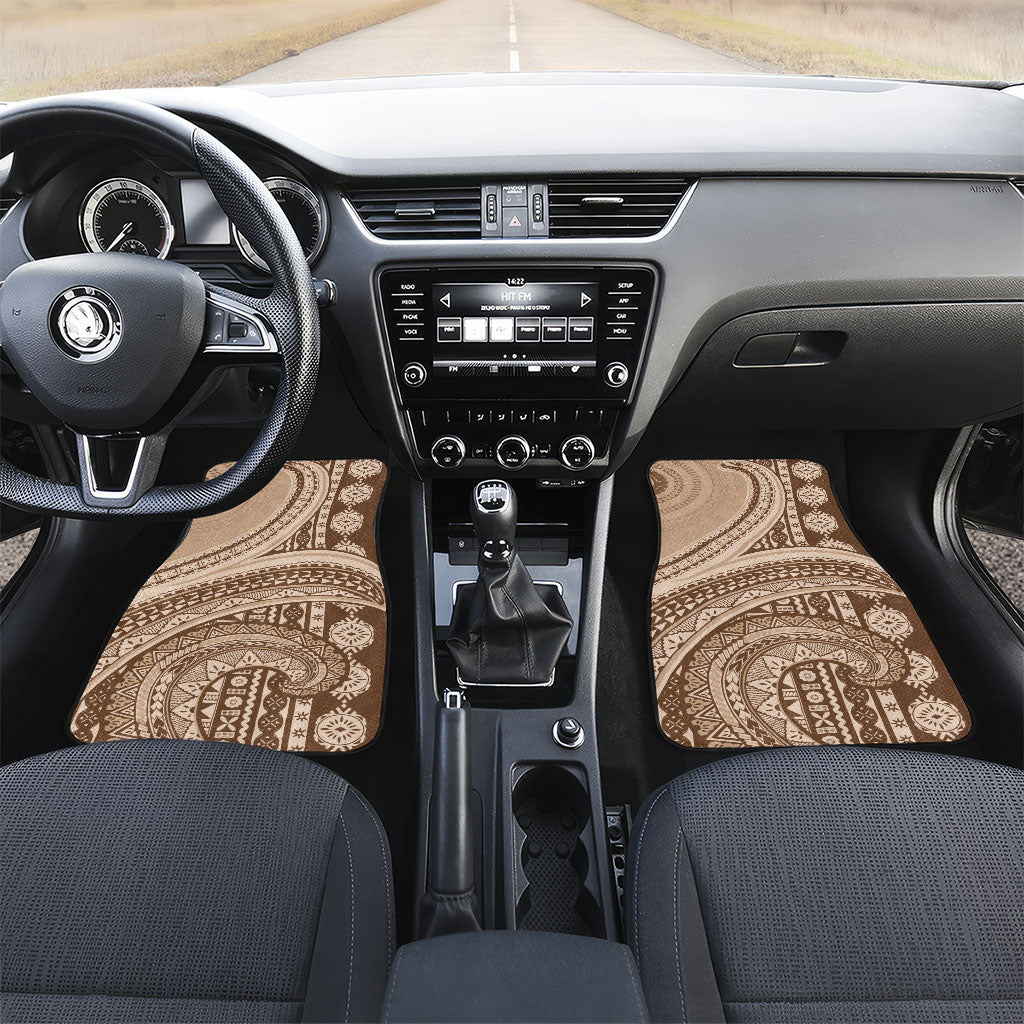 Bula Fiji Vintage Tapa Car Mats Kaivity Masi Wave Motifs - Mocha LT7 Set 2pcs - Front Beige - Polynesian Pride